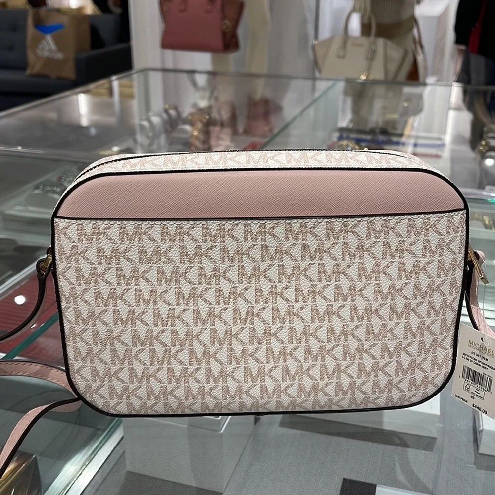 Michael Kors Jet Set Item Large East West Zip Chain Crossbody Optic White/Rs Gld